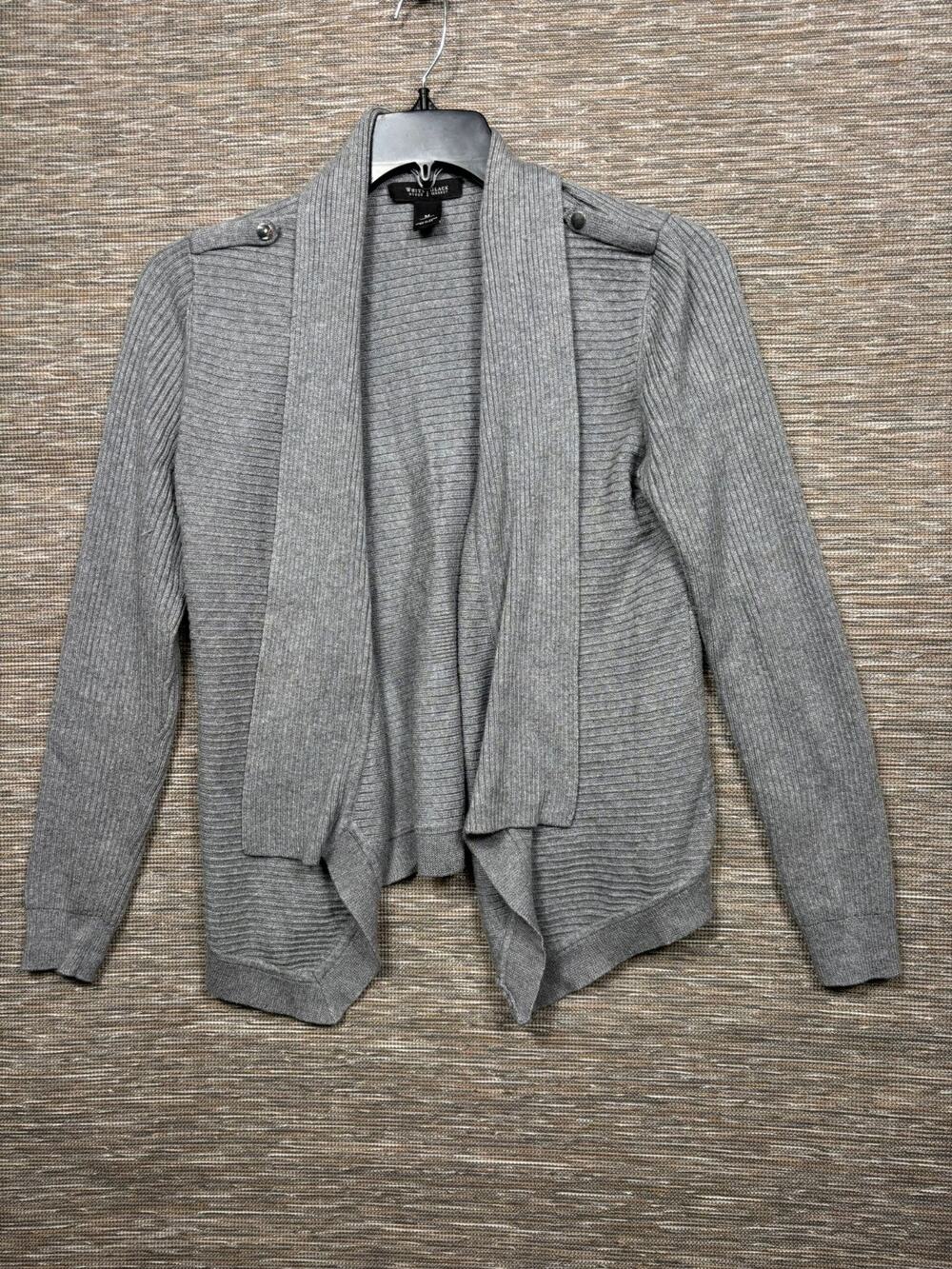 White House Black Market Open Front Cardigan Sweater Womens M Gray Long Sleeve